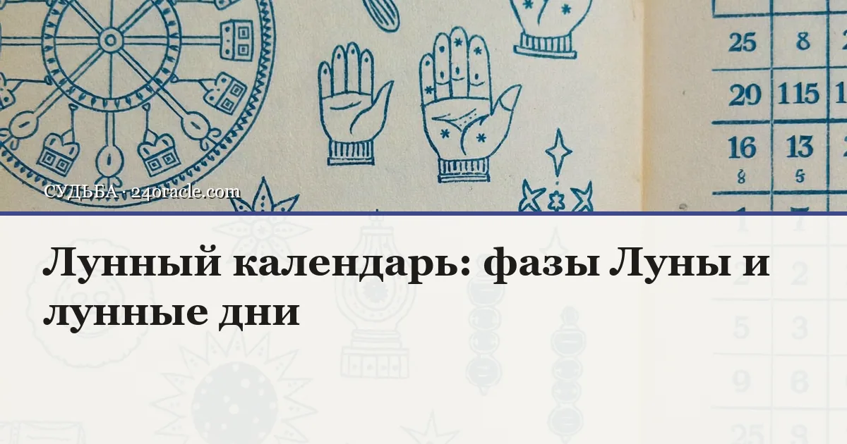 Винтажная чернильная гравюра: Лунный календарь: фазы Луны и лунные дни
