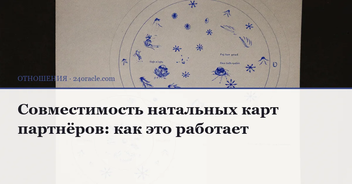 Две наложенные друг на друга натальные карты партнёров с линиями аспектов между планетами